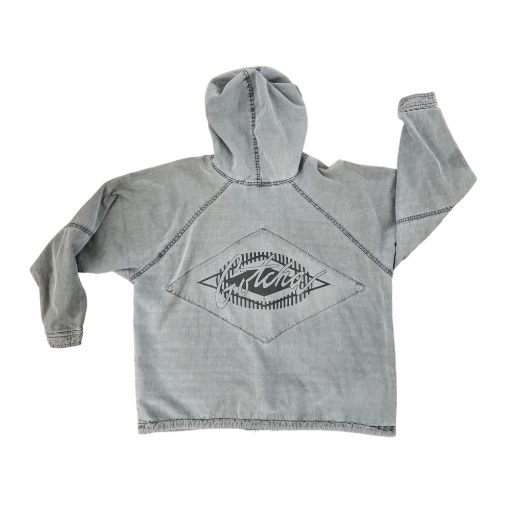 Rare VTG 90s Gotcha Hoodie Full Zip Jacket Distressed Unisex Gray Spellout SZ S